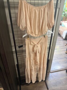 Women's ivory Off-Shoulder Jumpsuit with Tie Waist